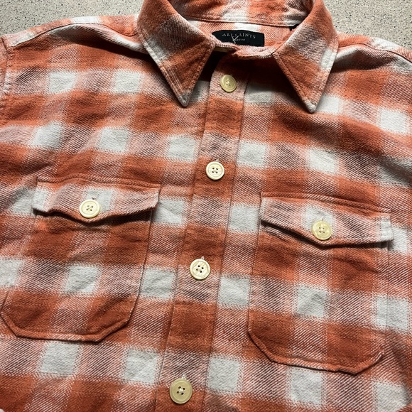 Allsaints Heavy Button Up Flannel Shirt Orange Mens Size Medium - Picture 3 of 4